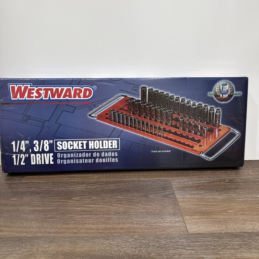 New WESTWARD 5WXR3‎ Socket Tray,Red,Steel 1/4", 3/8", 1/2" Drive Socket Holder